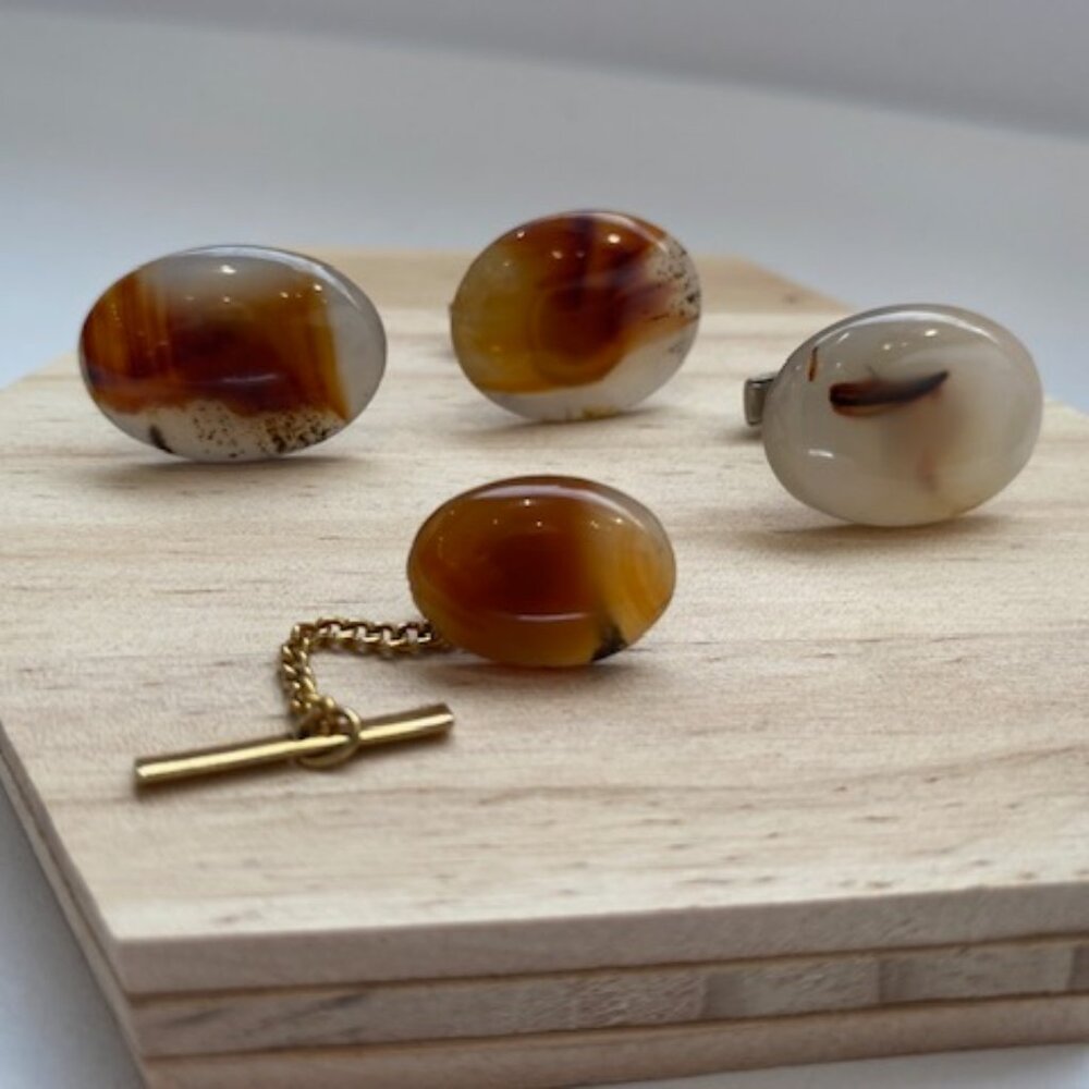 Vintage Amber Cuff links and Tie Pin